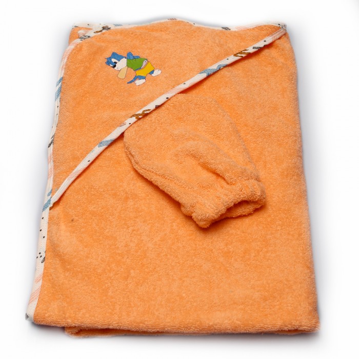 Лес Текстиль Полотенце уголок с цветной окантовкой и варежкой 90х90 см UMv-008 - фото 1