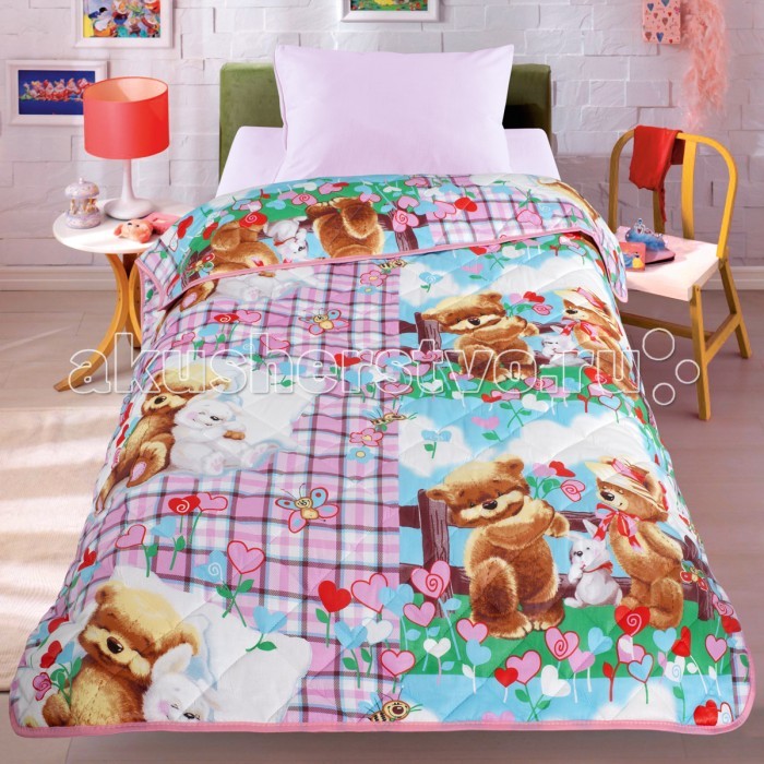 Плед Letto Покрывало-одеяло Мишки и ЗайкаПокрывало-одеяло Мишки и Зайка Плед Letto Покрывало-одеяло Мишки и ЗайкаПокрывало-одеяло Мишки и ЗайкаПлед Letto Покрывало-одеяло Мишки и Зайка - легкое оригинальное покрывало в чехле будет радовать вас и вашего малыша в течение всего года. Сидеть на таком покрывале будет приятно и комфортно - ведь оно выполнено из 100% хлопка. К тому же покрывало можно использовать и как одеяло на детскую кровать. Дизайн двусторонний. Наполнитель - силиконизированное волокно. Вашему ребенку не будет жарко под таким одеялом, а это значит он не будет раскрываться. Оно подлежит машинной стирке при температуре 30 гр., строго на деликатном режиме.<br>