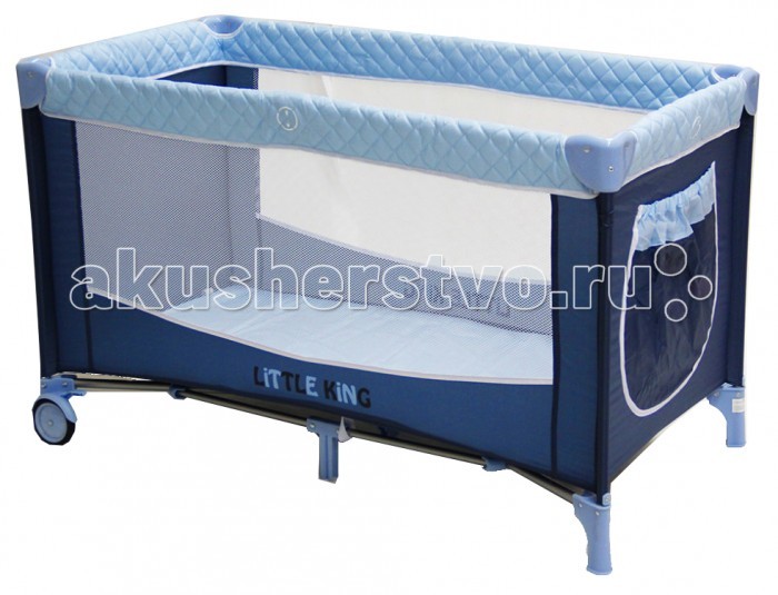 Манеж Little King LK-612LK-612 Манеж Little King LK-612LK-612Манеж Little King LK-612 Особенности: соответствует стандартам: Европа EN 716-1995,Россия ГОСТ16371-93Пп ткань приятная на ощупь очень легкий большие окна обеспечивают вентиляцию, позволяют хорошо видеть малыша, когда он играет 2 колесика для удобной переноски или перемещения все углы и опасные для ребенка поверхности защищены специальными атравматичными накладками боковой карман для игрушек омпактно складывается, удобен для путешествий В комплекте: мягкий матрасик 2 колеса Сумка-переноска<br>