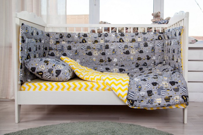 фото Комплект в кроватку magic city вечерние коты (7 предметов) с бортиками 30 см