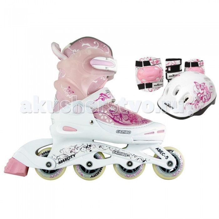 Роликовые коньки MaxCity Caribo ComboCaribo Combo Роликовые коньки MaxCity Caribo ComboCaribo ComboРоликовые коньки MaxCity Caribo Combo идут в комплекте с защитой для рук, колен, запястий. А также вместе с шлемом и удобной сумкой для переноски. Данная модель является очень популярной за счет удобства и комфорта этих детских роликовых коньков. Высокий стакан, а также фиксирующая клипса в сочетании затяжкой и шнурками позволяют надежно фиксировать ногу. А мягкий ботинок придает езде комфорт. Стоит также обратить внимание на надежную пластиковую раму и полиуретановые колеса, обеспечивающие амортизацию во время катания. Самым главным достоинством этой модели является раздвижной механизм позволяющий регулировать ролики по размеру, что позволяет пользоваться ими даже самым маленьким. Ну и конечно же яркий и красочный дизайн роликов, который многим детям придется по вкусу.<br>