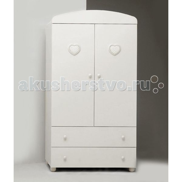 Шкаф MIBB CuoreCuore Шкаф MIBB CuoreCuoreЧтобы все детские вещи были аккуратно сложены и не пылились, родителям стоит приобрести шкаф для одежды. Мебель известной итальянской фирмы Mibb отличается высоким качеством сборки, надежностью и функциональностью. Двустворчатый шкаф Mibb сделан из массива бука с элементами МДФ. Благодаря применению прочного и экологически чистого природного материала изделие прослужит вашей семье много лет, сохранив первозданный вид. Поверхности шкафа идеально отполированы и обработаны нетоксичным лакокрасочным покрытием. Оно не вызывает аллергических реакций и совершенно безопасно для здоровья вашего малыша. Шкаф Mibb имеет два отделения, которые помогают использовать максимально эффективно внутренне пространство шкафа. Он оборудован двумя регулируемыми по высоте полочками для белья и вещей. Двухстворчатый шкаф Mibb придает детской комнате индивидуальность и функциональность. Приятный дизайн с элементами роскоши и элегантности понравится родителям с отменным вкусом. Характеристики: соответствуют требованиям и инструкциям U.E изготовлен в соответствии со всеми требованиями безопасности двустворчатый материал: выдержанный бук, МДФ 2 регулируемые по высоте полочки 2 вместительных выдвижных ящика для белья Габариты ( Ш х Г х В ) 100 x 57 x 198 см.<br>