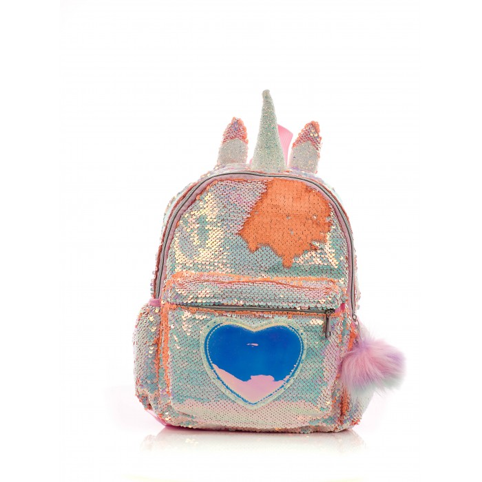фото Mihi Mihi Рюкзак с пайетками Единорог с сердцем Bright Dreams с помпоном