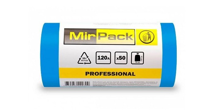 фото Mirpack мешок для мусора professional 120 литров 15 мкм 50 шт.