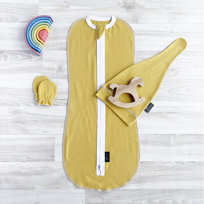 фото Пеленка mjolk комплект mustard set (кокон, шапочка, антицарапки)