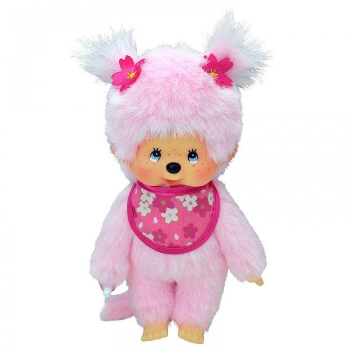 фото Мягкая игрушка Monchhichi Девочка с розовой шерсткой в слюнявчике Сакура 20 см