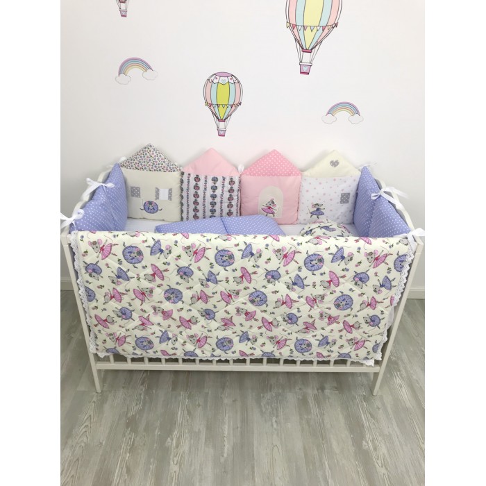 фото Комплект в кроватку my baby домики с мышками (9 предметов)