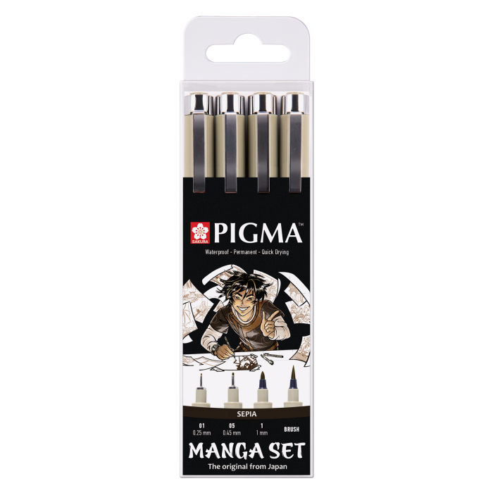Sakura Набор капиллярных ручек Pigma Micron Manga (0.25 мм 0.45 мм 1 мм + Brush) 4 шт.