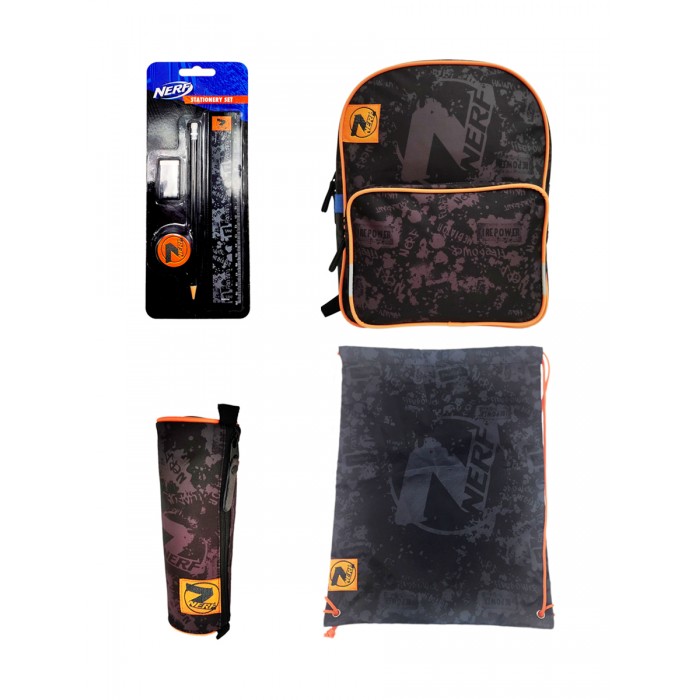 фото Nerf набор: рюкзак, мешок для обуви, пенал и канцелярские принадлежности