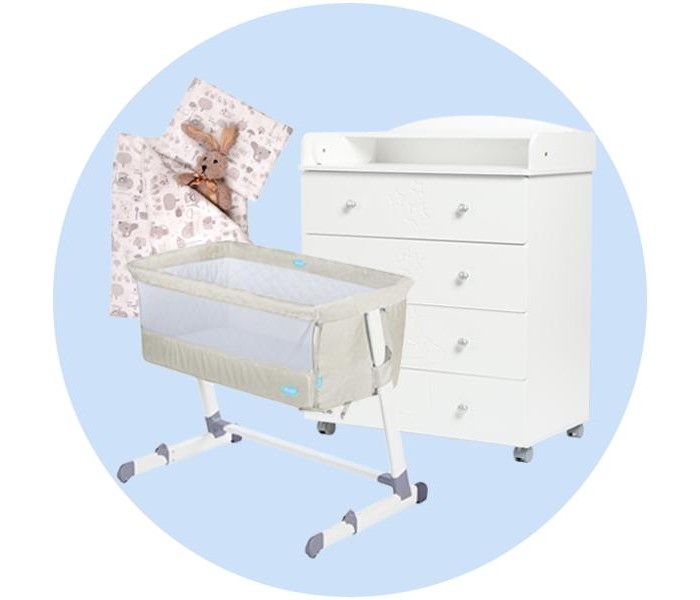 

Колыбель Nuovita Accanto с комодом Stork и комплектом постельного белья, Accanto с комодом Stork и комплектом постельного белья