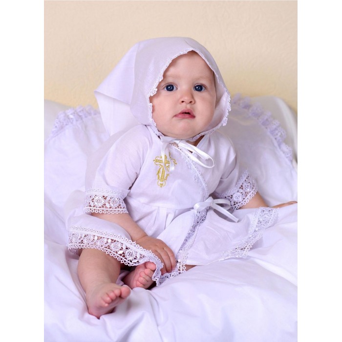 фото Папитто крестильный набор для девочки: платье, косынка и пеленка 85х85
