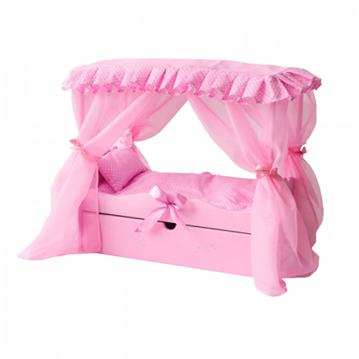 Кроватка для куклы Paremo с выдвижным ящиком с постельным бельем и балдахином