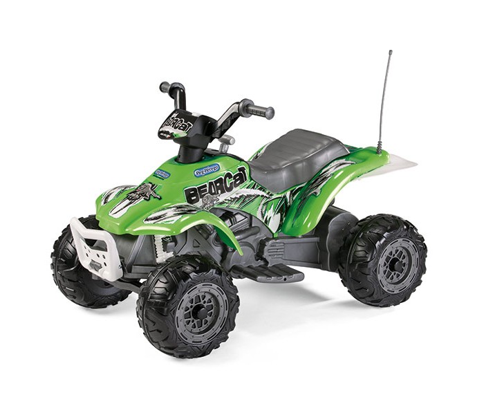 Электромобиль Peg-perego Corral BearcatCorral Bearcat Электромобиль Peg-perego Corral BearcatCorral BearcatДетский электромобиль Peg-Perego Corral Bearcat. Стильный зелёный одноместный квадроцикл от всемирно известного производителя Peg Perego, предназначенный для детей в возрасте от 2 лет. Квадроцикл предназначен для катания по ровным и ухабистым поверхностям с максимальным уклоном до 5%. Электроквадроцикл оснащён настоящими амортизаторами, двухступенчатой коробкой передач, кенгурятником и имитацией выхлопной трубы. Квадроцикл способен развивать максимальную скорость 3,4 км/ч при максимальной нагрузке (до 25 килограмм) в любом направлении. С простым и интуитивно понятным управлением разберётся любой ребёнок. Для начала езды нужно нажать на педаль, если её отпустить, то квадроцикл остановится. Шестивольтовый аккумулятор, ёмкостью 4,5 А/ч позволяет непрерывно кататься на электромобиле до 50 минут. Аккумулятор и зарядное устройство входят в комплект. Технические характеристики: Возраст/Maкс. вес ребенка: 2+/25 кг Длина/Ширина/Высота, см: 100/65/65 Кол-во скоростей: 1+R Двигателей / ведущих колес: 1 (140Вт)/1 Макс. скорость+R: 3.4+ 3.4 км/ч реверс Аккумулятор: 6В (4,5 A/ч) Время непрерывной работы при максимальной нагрузке: 50 мин Время зарядки аккумулятора: 12 –14 ч<br>