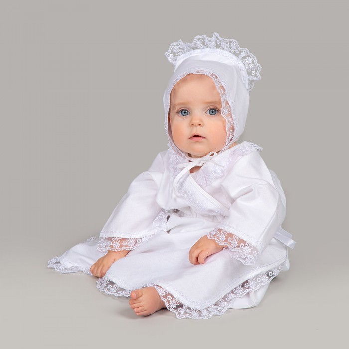 фото Pituso комплект для крещения девочки 2 предмета (платье, чепчик)