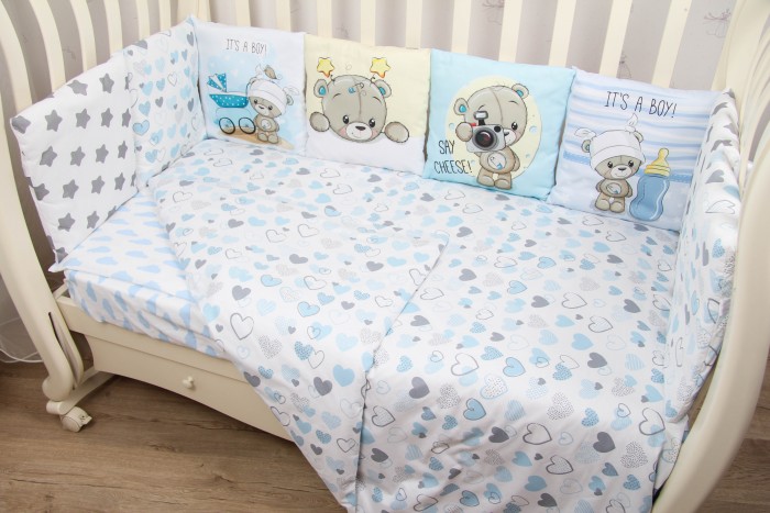 фото Комплект в кроватку подушкино панно подушками малыш мишутка (6 предметов)