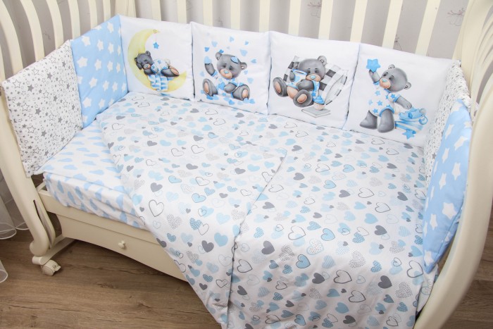 фото Комплект в кроватку подушкино панно подушками мишка на луне (6 предметов)