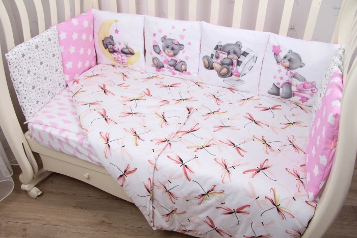 фото Комплект в кроватку подушкино панно подушками мишка на луне (6 предметов)