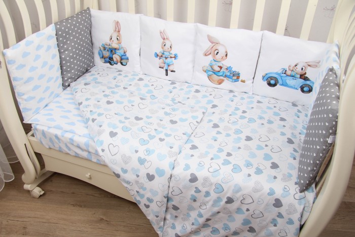 фото Комплект в кроватку подушкино панно подушками зайчонок (6 предметов)