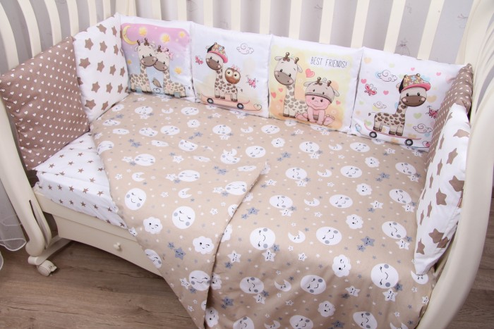 фото Комплект в кроватку подушкино панно подушками жирафики (6 предметов)