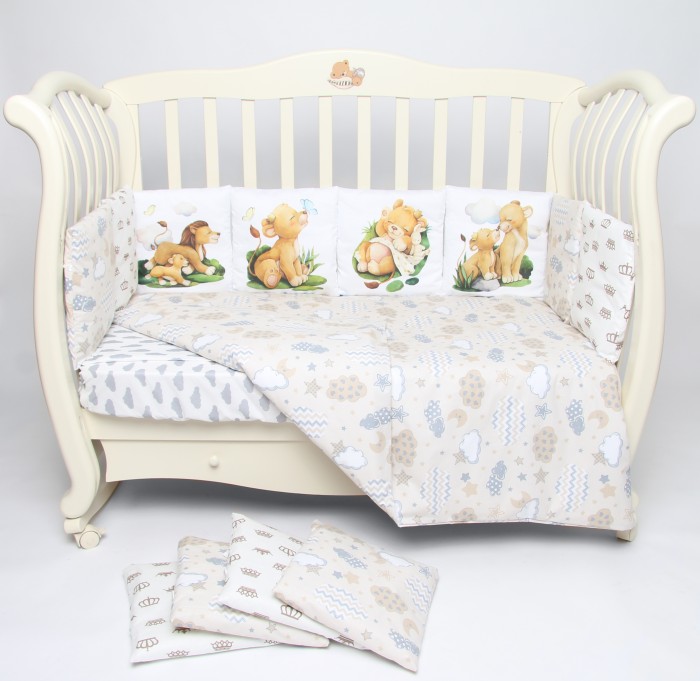 фото Комплект в кроватку подушкино со съемными наволочками панно подушками король львенок (6 предметов)