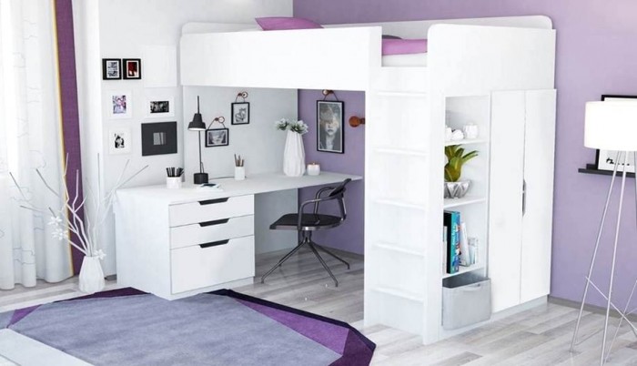 фото Подростковая кровать polini чердак kids simple с письменным столом и шкафом