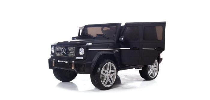 Электромобиль RiverToys Mercedes-Benz G65-AMGMercedes-Benz G65-AMG Электромобиль RiverToys Mercedes-Benz G65-AMGMercedes-Benz G65-AMGЭлектромобиль RiverToys Mercedes-Benz-G65-AMG - точная лицензионная копия реалистичного автомобиля AMG от Mercedes Benz. Своим внешним видом, он представляет так любимый всеми детский электромобиль Гелендваген. По сравнению с предшественниками, отличается дизайном и некоторыми функциями: наличием цифровой магнитолы, мягкого сиденья из дышащей искусственной кожи, пружинных амортизаторов для плавной езды. G65 без труда преодолеет ухабистые, грунтовые, травяные и асфальтовые покрытия дорог. С ветерком прокатит ребёнка, создав все условия для познания автомобильного дела, приобретения навыков вождения и полезного проведения времени на свежем воздухе. Особенности: Электромобиль G65 с кожаным сиденьем. Если Вы хотите современный, функциональный и привлекательный электромобиль для своего ребёнка, а в ответ, услышать восторженные детские отклики и радость в глазах, то Mercedes G65 Ваш выбор - в нём малыш будет чувствовать себя комфортно, безопасно и интересно проводить время часы на пролёт. Водительское кресло с цельной спинкой и подголовником, покрытое мягким чехлом из искусственной, дышащей кожи - пребывать с комфортом долгое время, сохраняя правильную осанку. Для начала эксплуатации, джип необходимо завести при помощи кнопки старта, после чего, машина издаст характерный для заводящегося мотора звук. Высокие бортики в сочетании с ремнями безопасности предотвратят выпадение даже при резких манёврах и езде по неровным дорогам. Не забудьте зафиксировать малыша при помощи ремней с центральным замком между ножек - они сделаны таким образом, что не стесняют и не ограничивают движения ребёнка. Газ и тормоз, совмещённые в одной педали под правую ногу - при нажатии электромобиль едет, а при отпускании, останавливается. 2 мотора суммарной мощностью 70 ватт и задний привод, функционирующие от батареи 12V 7Ah - батарея, двигатели, элементы проводки тщательно скрыты и не доступны ребёнку. Специальный дисплей, отображающий текущее напряжение в системе, предназначен для диагностики неполадок и даёт понять, когда аккумулятор необходимо заменить или зарядить. Две скорости движения вперёд от 3 до 7 км/ч, автоматическая коробка передач - машина разгоняется плавно, без рывков, позволяя малышу привыкнуть к своему новому транспорту. При езде задним ходом, разгон осуществляется до 3 км/ч, а зеркала заднего вида, помогают водителю сориентироваться относительно обстановки сзади, развернуться или припарковаться. Направления езды переключаются при помощи рычага, расположенного возле руля. Колёса с резиновыми, не надувными, протекторными шинами обеспечивают наилучшее сцепление и бесшумный ход по любым дорогам. Пружинные амортизаторы придают ходу мягкости, позволяя кататься практически без тряски. Удобный руль, соединенный с шасси таким образом, чтобы обеспечивать легкость маневрирования - оснащен звуковыми кнопками, чтобы посигналить прохожим. Индивидуальный пульт управления, позволяющий родителям менять скоростные режимы, направления езды, останавливать или приводить машину в движение на расстоянии свыше 50 метров. Пульт функционирует через Bluetooth интерфейс, надёжно защищенный от волн других радиоуправляемых игрушек. Свет передних и задних фар, а также боковые передние габариты на капоте, делают электромобиль G65 заметным в тёмное время суток, освещая ребёнку путь для движения. Неоновая подсветка приборной панели освещает салон - элементы управления опциями всегда на виду. Цифровая аудио магнитола для подключения современных гаджетов и носителей с MP3 файлами: смартфоны, плееры, карты памяти и USB флешки - при необходимости снимается путем откручивания крепежных элементов. После подключения любого из устройств, Вы сможете проигрывать любимые песни или мелодии прямо в салоне, а с помощью кнопок управления, менять звук или перелистывать треки. Лобовое стекло с имитаторами дворников, реалистичный салонный декор, футляр для запасного колеса и фирменные эмблемы Mercedes Benz делают этот джип максимально похожим на настоящий автомобиль. Каркас изготовлен из прочных стальных соединений, гарантирующих надёжность конструкции и возможность нагрузок до 30 килограмм. Кузов отлит из пластика высокого качества, покрытого не выгорающей краской в глянцевых вариациях на любой цветовой вкус. Время беспрерывной работы на одной подзарядке достигает 2 часов в зависимости от стиля вождения и условий эксплуатации. Зарядка АКБ осуществляется в течение 8-10 часов при помощи адаптера 220 вольт, подключаемого в специальное гнездо.<br>