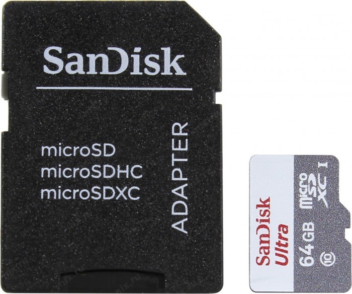 фото Sandisk карта памяти microsdhc ultra 64gb class 10 с адаптером sd