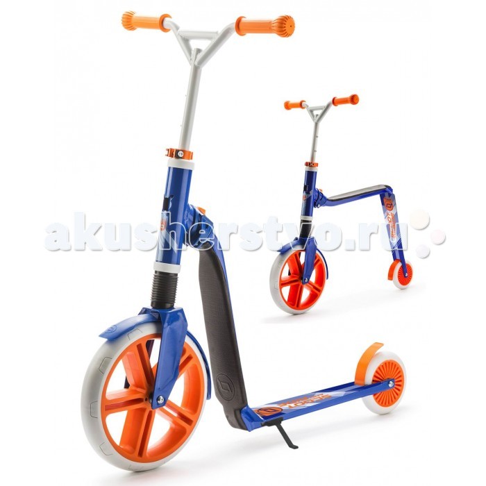 Двухколесный самокат Scoot&Ride Highway Gangster беговел 2 в 1Highway Gangster беговел 2 в 1 Двухколесный самокат Scoot&Ride Highway Gangster беговел 2 в 1Highway Gangster беговел 2 в 1Scoot&Ride Highway Gangster – это самый большой трансформер в линейке Scoot&Ride. Он рассчитан на детей постарше - от 5 лет и более. Кататься на нем будет удобно и подросткам, поскольку он выдерживает максимальный вес до 80 кг. Думаете, что Ваш ребенок уже вырос из всех беговелов? Как бы ни так! На Хайвэй Гангстер ребенок сможет наслаждаться катанием без педалей до 10 и более лет! Трансформация с помощью кнопки-рычажка из беговела в самокат и обратно. Накатавшись на самокате детишкам захочется присесть и передохнуть. Имея этот беговел не нужно искать для этого лавку. Достаточно просто перевести трансформер в режим беговела и присесть в любом месте. Можно также скатится с небольшой горки или поиграть с друзьями в догонялки. Высота руля регулируется в диапазоне 75-87 сантиметров. Руль усиленный, рассчитанный на трюки (BMX) и быстрое катание. Высота сиденья от земли - 50 см. Большое, необычное колесо из ПВХ, задний тормоз и даже подножка! У данного самоката беговела 2 в 1 есть все необходимое для развлечения Вашего малыша. Особенности: Революционная разработка из Германии Великолепное решение 2 в 1 Отличное развлечение для подростков и детей постарше Трансформируется всего за 2 секунды Надежная конструкция Мягкое сиденье с подкладкой из кож.зама Большое и мощное переднее колесо из ПВХ Усиленный руль, регулируемый по высоте (стояние, сидение) Задний тормоз Складная подножка Вес трансформера - 5 кг.<br>