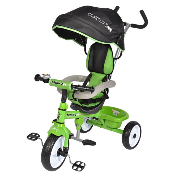 Велосипед трехколесный Small Rider Cosmic Zoo TrikeCosmic Zoo Trike Велосипед трехколесный Small Rider Cosmic Zoo TrikeCosmic Zoo TrikeВелосипед трехколесный Small Rider Cosmic Zoo Trike – eсли перевести с английского, то получится “Велосипед Космический зоопарк”. Обаятельные персонажи с планеты “Мегарион” - тигренок, волк, динозаврик и медвежонок будут сопровождать малыша во время приятных прогулок. Данная модель объединила в себе весь необходимый функционал детского трехколесного велосипеда, а также яркий, нарядный дизайн, стиль и доступную цену.Велосипед имеет круглую крышу-капор, и, по совокупности возможностей, является хорошей альтернативой прогулочной коляске. Ведь он также как и коляска имеет ремни безопасности, складную подножку, мягкое сиденье, спинку, подголовник.Несмотря на обилие функций прогулочной коляски Cosmic Zoo Trike - это прежде всего “велосипед”, поэтому у него есть педали и руль, то есть элементы “развлечения”. Ребенок может пытаться рулить, привыкать крутить педали, а также звенеть в звоночек, поднимая настроение во время путешествия. Велосипед весит всего 6.8 кг! Это фантастический малый вес, при том, что он имеет классическое полноценное строение, а также такое обилие функций.Велосипед Cosmic Zoo Trike имеет облегченные колеса из ПВХ-материала, которые бесшумно катятся, не шумят на дороге и не прокалываются. Велосипед приводит в движение родитель, налегая на ручку-толкатель, которая также задает направление движения велосипеда. Также малыш пытается крутить педальки сам.Велосипед имеет и ремни безопасности, и защитное ограждение, и ручку-толкатель, которой управляет и осуществляет контроль за ходом движения родитель - то есть все, чтобы обеспечить высокую безопасность ребенка. Размер колес (радиус) - 10’ Материал колес - ПВХ (EVA) Крыша-козырек - есть, круглая, глубокая Ручка-толкатель - есть, управляет передним колесом Тип сиденья - высокое, с чехлом и подголовником Ремни безопасности - есть Ограждение-бампер - есть, раскрываемое Подножка - есть, складная Корзинка для вещей - есть Рукоятки - резиновые, эргономичные Аксессуары - звоночек Вес - 6.8 кг Вес с коробкой - 7.8 кг Макс.нагрузка - 25 кг<br>