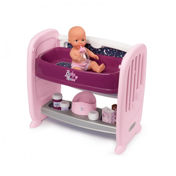 фото Кроватка для куклы smoby с регулируемой высотой baby nurse 2 в 1 (14 аксессуаров)