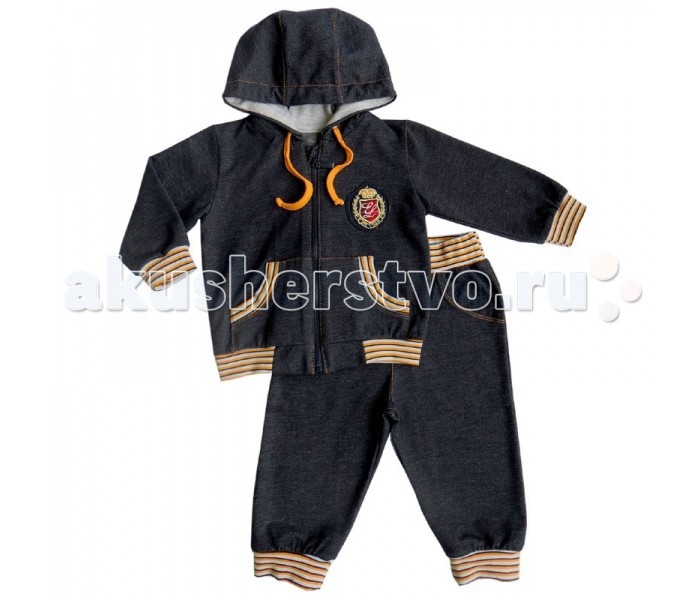 Soni Kids Комплект Джинсовый спорт (толстовка и брючки)Комплект Джинсовый спорт (толстовка и брючки) Soni Kids Комплект Джинсовый спорт (толстовка и брючки)Комплект Джинсовый спорт (толстовка и брючки)Soni Kids Джинсовый спорт (толстовка + брючки) Спортивный комплект темно-синего цвета, состоящий из толстовки и штанишек, стилизован под джинсу и выглядит современно и модно. Ваш малыш в таком удобном наряде будет самым стильным и привлекательным. Удобная толстовка с капюшоном на затяжках и контрастными полосатыми манжетиками на рукавах украшена вышивкой. Штанишки имеют манжеты на щиколотках и пояс в виде широкой резинки в тон манжетам. Комплект не будет стеснять движений малыша, а пояс штанишек не передавит ему животик. Во вместительные карманы ребенок сможет положить все необходимое или спрятать руки. Комплект сшит из натуральной хлопчатобумажной ткани под названием футер, очень деликатной и приятной к телу. Эта гипоаллергенная ткань с наружной стороны гладкая, а с внутренней мягкая и нежная. Она хорошо впитывает влагу, позволяет коже дышать и при этом прекрасно сохраняет тепло. Также он отлично сохраняет форму, на нем не образуются затяжки, потертости и катышки. Дополнительно: Материал: футер. Состав: 95% хлопок, 5% лайкра. Уход: бережная стирка при температуре не выше 40°С. Цвет: синий.<br>