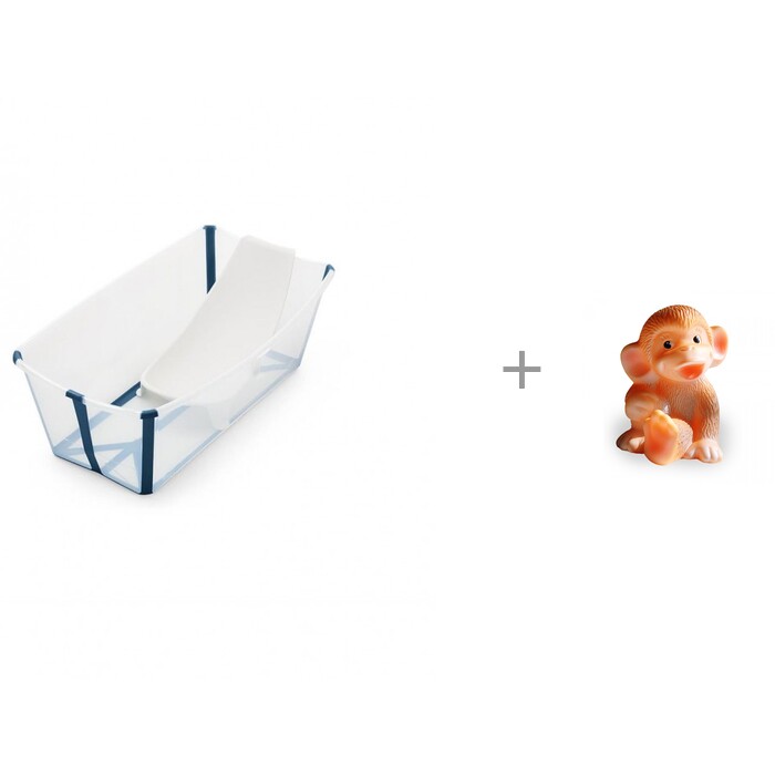Stokke Ванночка с горкой Flexi Bath Bundle Tub with Newborn Support Transparent и игрушка обезьянка Огонек - фото 1