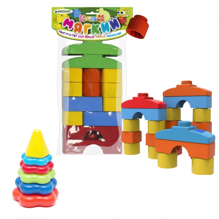 Развивающие игрушки Тебе-Игрушка Пирамида детская малая + Мягкий конструктор для малышей Кнопик 14 деталей