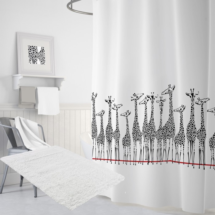 фото Tropikhome штора для ванн полиэстер digital printed giraffe с ковриком confetti cotton natura heavy