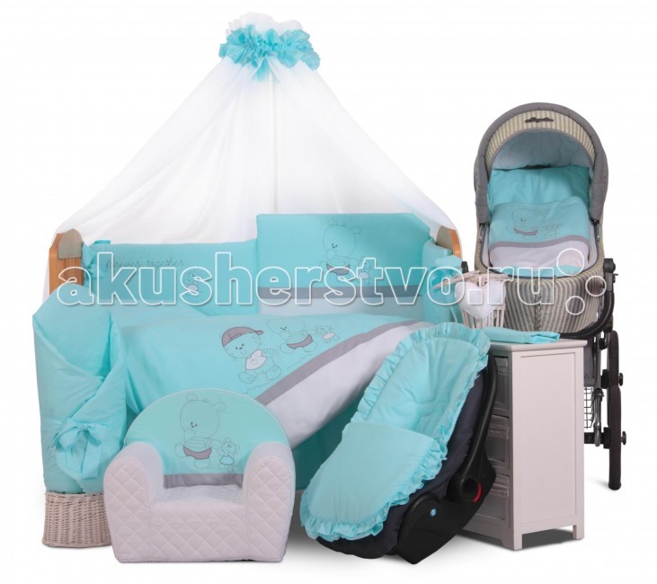 Комплект в кроватку Tuttolina Family (6 предметов)Family (6 предметов) Комплект в кроватку Tuttolina Family (6 предметов)Family (6 предметов)Комплект Tuttolina Family произведен из 100% польского хлопка. Набор пошит из комбинации приятных глазу цветных тканей, а прелестная аппликация в виде зверушек поможет малышу расслабиться и спокойно уснуть. Состав комплекта из 6 предметов: защитное ограждение 360 х 30 см/40 см (у изголовья) из 4-х частей на молнии; Наполнитель - силиконизированный синтепон, который не боится глажки утюгом пододеяльник на молнии 105 см х 135 см наволочка 40 см х 60 см на молнии простыня 120 см х 60 см на резинке одеяло 100 см х 130 см подушка 58 см х 38 см материал: 100% хлопок Tuttolina - польская торговая марка, которая специализируется на изготовлении качественного детского постельного белья для самых маленьких. В пошиве всех изделий ТМ Tuttolina используются 100% натуральные, гипоаллергенные ткани, такие как хлопок и сатин, которые имеют европейский сертификат качества и очень популярны в Европе. Tuttolina изготавливает экологически чистое постельное белье для новонарожденных, наполнением которого является натуральный материал Trevira Bioactive. Этот наполнитель содержит в себе экстракт Алоэ Вера и обработан ионами серебра. В биоактивных волокнах Trevira действует активный фактор, гарантирующий постоянный антибактериальный эффект, на который не влияет стирка и использование изделия. Одеяло и подушка Tuttolina получили сертификат соответствия Медицинских изделий, выданный ITB Moratex. Кроме того в подушку и одеяльце для новонарожденного добавлен натуральный экстракт Алоэ, который обеспечивает здоровый и спокойный сон малыша, положительно влияет на кожу и не вызывает аллергии.<br>