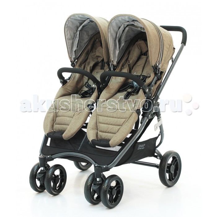 Valco baby Коляска для двойни Snap 4 Ultra DuoКоляска для двойни Snap 4 Ultra Duo Valco baby Коляска для двойни Snap 4 Ultra DuoКоляска для двойни Snap 4 Ultra DuoValco Baby Snap 4 Ultra Duo - самая функциональная прогулочная коляска для двойни системы бок-о-бок. Легкое управление, возможность использовать прогулочные блоки от рождения до 3-х лет, легкий вес и компактное складывание сделают это компактную модель вашим любимым спутником на прогулках с близнецами! Прогулочные блоки: предназначены для детей от 6 месяцев до 3 лет. Допустимая масса нагрузки на каждый прогулочный блок составляет 20 кг (вес на 4 года), общий вес 40 кг реверсивные сиденья можно установить по ходу движения и лицом к себе сиденья эргономичной формы, широкие, независимо откидываемые спинки, плавно наклоняются вплоть до горизонтального положения 5 ти-точечные ремни с плечевыми накладками регулируются по длине 2 съемных бампера или отстегиваемых с одной стороны 2 регулируемые подножки капюшон EXpanda – расширяется при помощи застежки на молнии регулируемая сетка для дополнительной вентиляции окошко «Peek-a-boo» высококачественные, прочные, устойчивые к загрязнениям, «дышащие» ткани съемные тканевые детали можно стирать при температуре 30 градусов Шасси: ручка эргономичной формы колеса мягкие, резиновые, бескамерные все колеса легко снимаются для очистки или отдельного хранения передние сдвоенные, поворотные с фиксацией шасси из авиационного алюминия красная педаль тормоза на задней оси по австралийскому стандарту активирует и снимает его нажатием сверху простая система компактного складывания, помогает удобно хранить и транспортировать коляску. Автоматический фиксатор от случайного раскладывания делает транспортировку в руках безопасной возможность установки автокресла (приобретается отдельно) большая вместительная текстильная корзина для покупок Размер в разложенном виде (шхдхв): 74x104x117 см Размер в сложенном виде (шхдхв): 77x110x35 см Вес: 13.5 кг<br>