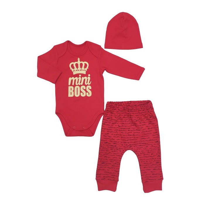 фото Veddi комплект для мальчика (боди, ползунки, шапочка) mini boss