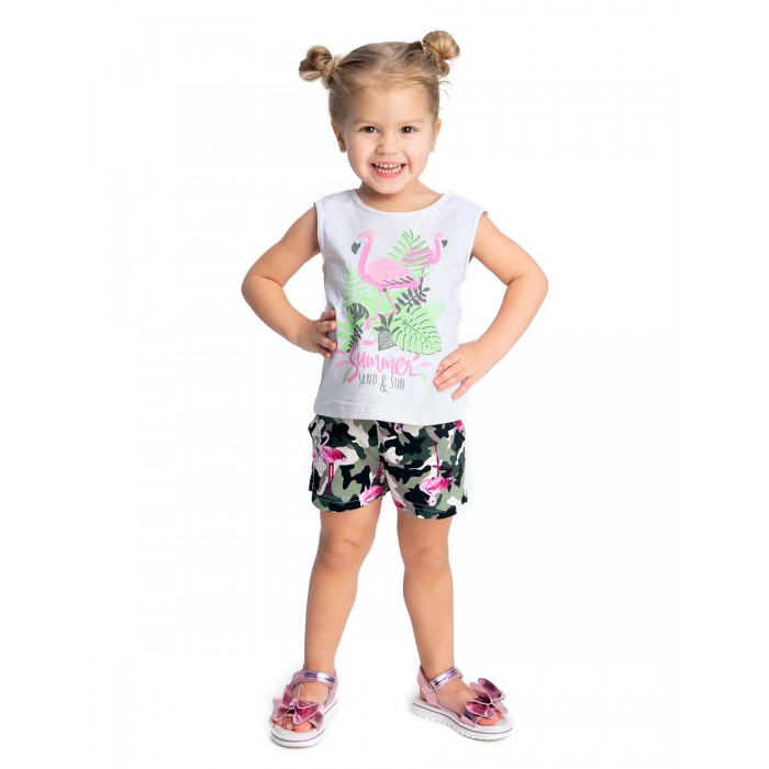 Комплекты детской одежды Веселый малыш Комплект для девочек (топ, шорты) Фламинго