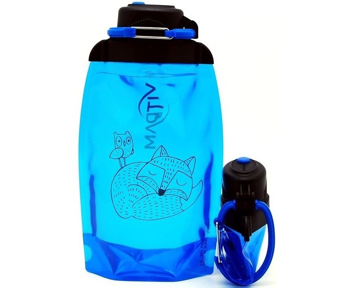 Vitdam Складная эко бутылка с карабином Лиса с птичкой 500 мл