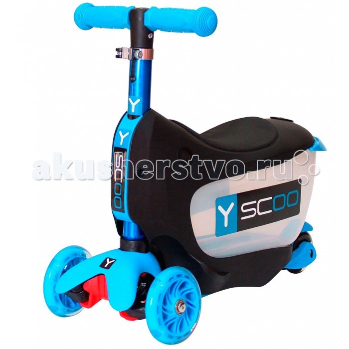 Трехколесный самокат Y-Scoo Mini Jump&Go 3 в 1 со светящимися колесамиMini Jump&Go 3 в 1 со светящимися колесами Трехколесный самокат Y-Scoo Mini Jump&Go 3 в 1 со светящимися колесамиMini Jump&Go 3 в 1 со светящимися колесамиСамокат Y-Scoo Mini Jump&Go 3 в 1 со светящимися колесами покорит Вас своим функционалом. Особенности: 3 функции в одном: каталка с багажником для игрушек, каталка без багажника, самокат с регулируемым по высоте рулем. Полупрозрачный корпус багажной корзинки поможет малышу наблюдать за своим ценным багажом. Для того чтобы выдвигать багажную корзинку, создана очень удобная, специальная пластиковая ручка- хват. Несмотря на наличие багажной корзинки, трансформер каталка- самокат - очень легкий. На корпусе каталки есть подножки по бокам для того, чтобы малыш мог поставить ножки. Мягкое анатомически продуманное сиденье создаст комфорт в поездке. Настоящий компас на руле удивит юного водителя и поможет ему выбрать правильный путь. Ручка самоката имеет красивое переливающееся покрытие. Это цветное покрытие сделано способом анодирование – процессом специальной обработки для создания дополнительного слоя защиты металла и для яркого впечатления. Анодный слой помогает предотвратить коррозию, добавляет твердость поверхности металла. Выглядит такая ручка очень нарядно. Пластиковые детали каталки - самоката изготовлены по самым современным технологиям и имеют красивую матовую поверхность. Очень легкие и прочные. С помощью прочного стального эксцентрика руль меняется по высоте. Благодаря изменению высоты ручки, ребенок будет дольше пользоваться самокатом. Ручка съемная - очень простой и надежный механизм. Ручки на руле - резиновые, с добавлением латекса- очень мягкие и приятные для нежных детских рук. Гибкая подножка самоката сделана из мягкого пластика, усиленного стекловолокном. Рисунок поверхности платформы - мелкий горошек. Благодаря этому, ножки ребенка не будут соскальзывать с самоката. Управлять этим самокатом малыш сможет легко и непринужденно, наклоняя ручку влево или вправо при поворотах, благодаря уникальной запатентованной системе управления. Единственная в мире технология двойных передних колес создана специально для самых маленьких детей и обеспечивает безопасность. Легкий и податливый тормоз поможет малышу вовремя остановиться,достаточно только нажать на него ногой. Алюминиевая ручка - очень легкая и эргономичная, создана специально для самых маленьких. Полиуретановые литые колеса PU. Диаметр колес: передние ∅ 120 мм, задние ∅ 80 мм. Подшипники: ABEC-5. Платформа: 30х11 см. Ручка 47/60 см. Высота сиденья 26 см. Максимальная нагрузка для каталки: 20 кг, для самоката: 38 кг.<br>