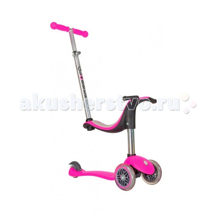 Трехколесный самокат Y-Scoo RT Globber My Free NEW Technology Seat 4 in 1RT Globber My Free NEW Technology Seat 4 in 1 Трехколесный самокат Y-Scoo RT Globber My Free NEW Technology Seat 4 in 1RT Globber My Free NEW Technology Seat 4 in 1Самокат Y-Scoo RT Globber My Free NEW Technology Seat 4 in 1 – каталка-самокат-трансформер с родительской ручкой. Особенности: Регулируемый руль - алюминиевый руль -телескопик регулируется по высоте. 4 положения : 60/68/73/78 см. Вы можете регулировать родительскую ручку - руль, когда везете малыша на каталке и можете регулировать эту же ручку - руль когда каталка превращается в самокат и малышу необходимо выбрать нужную для него высоту руля. Безопасность при использовании самоката как каталки. Очень удобная родительская ручка, меняющая высоту в 4 положениях в зависимости от роста взрослого. Удобное и безопасное сиденье- малыш не выпадет из него. Часто дети, которые только обучаются езде на самокатах с такой системой - наклон вправо - поворот вправо, наклон ручки влево - поворот влево, не умея еще уверенно держать равновесие, заваливаются на бок. Единственная в мире запатентованная система блокировки передних колес. Вы сможете заблокировать колеса ( нажать на кнопку сверху панели самоката), и малыш спокойно может сначала учиться ездить только вперед. А потом, разблокировав колеса (нажать на красную кнопку под самокатом), Вы можете показать и научить малыша поворачивать, не боясь, что он упадет на бок. Это очень безопасно и легко при первых уроках обучению на самокате. Эргономичный сиденье с рулем мотоциклетного типа для лучшей управляемости и чтобы ребенок крепче и надежнее держался за руль руками. В долгой поездке он может удобно расположить ножки на изгиб платформы. Это очень удобно. Эргономичные прорезиненные ручки из эластичного двухкомпонентного материала с добавлением латекса необыкновенной формы. Впервые в создании ручек мы использовали 2 цвета и удлинили их для большего комфорта. Эргономика 10 баллов. Продольные оси вращения (опоры передних колес) смонтированы на шарикоподшипниках для облегчения рулевого управления. Более длинный тормоз для быстрой и безопасной остановки. Продуманное покрытие заднего колеса - теперь торможение происходит быстрее. А колесу не страшна никакая деформация. Низкая платформа для большей устойчивости помогает ребенку долгое время не уставать и ездить на самокате на более длинные дистанции. Настолько глобально и грамотно разработанный самокат будет радовать Вас и Вашего малыша в течении многих лет. Максимальная нагрузка: для каталки: 20 кг, для самоката: 50 кг. Передние колеса размером 121 мм, заднее - 80 мм<br>
