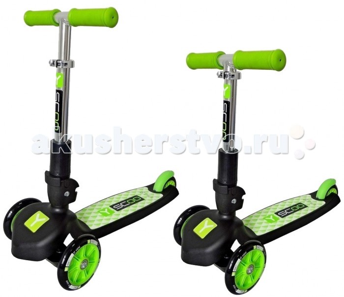 Трехколесный самокат Y-Scoo RT TRIO 120RT TRIO 120 Трехколесный самокат Y-Scoo RT TRIO 120RT TRIO 120Единственные складные трехколесные самокаты (2 колеса впереди, 1 колесо сзади) для детей от 3 лет. Уникальная система складывания, имеющая патент. Очень простая и надежная система складывания самоката путем перемещения ручки из вертикального паза в горизонтальный. Вам необходимо легким нажатием вытянуть ручку из вертикального паза, сложить и зафиксировать в горизонтальном пазе. Легко и просто для переноски и хранения. Отличительная особенность от аналогов - ручка меняется по высоте. Очень устойчив и идеально подходит для детей от 2 до 5 лет. На нем научится кататься любой малыш. Очень красивый дизайн и идеальное качество. Особенность этого самоката - легкая система складывания с двойной фиксацией. С этой системой справится любой малыш. Алюминиевая ручка-телескопик меняется по высоте от 50 до 66,5 см. Надежный эксцентрик фиксирует ручку на выбранной высоте. Рельефные ручки из мягкой цветной резины. Ширина руля - 26 см. Эргономика - 10 баллов. Передние колеса - 120х24 мм. Заднее колесо - 100х24 мм. Материал - высокопрочный литой полиуретан (PU). Жесткость 82A. Высокоточные подшипники ABEC 5. По всему диаметру колеса - нестираемый принтовый рисунок. Легкая пластиковая платформа из термопластичного полипропилена, армированная стекловолокном для прочности. Благодаря качеству поверхности яркая наклейка обладает антискользящим эффектом. Размер платформы: 29,5 х 11,5 см. Максимальная нагрузка 50 кг.<br>