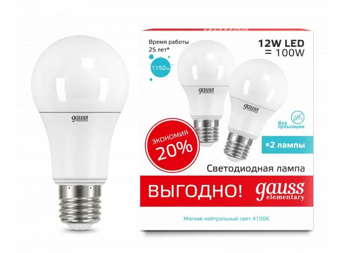  Gauss  Elementary A60 12W 4100K E27 LED