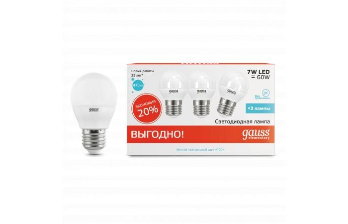  Gauss   Elementary LED 7W E27 4100K 3 .