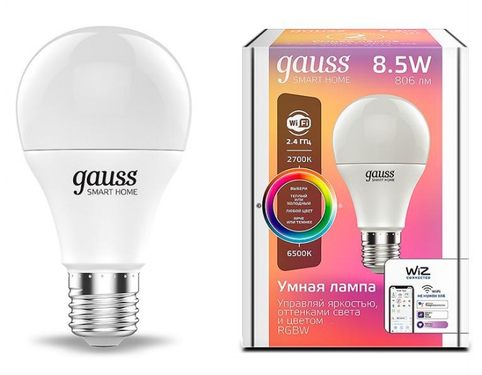 Gauss   Smart Home RGBW E27 A60 8.5  2700-6500K
