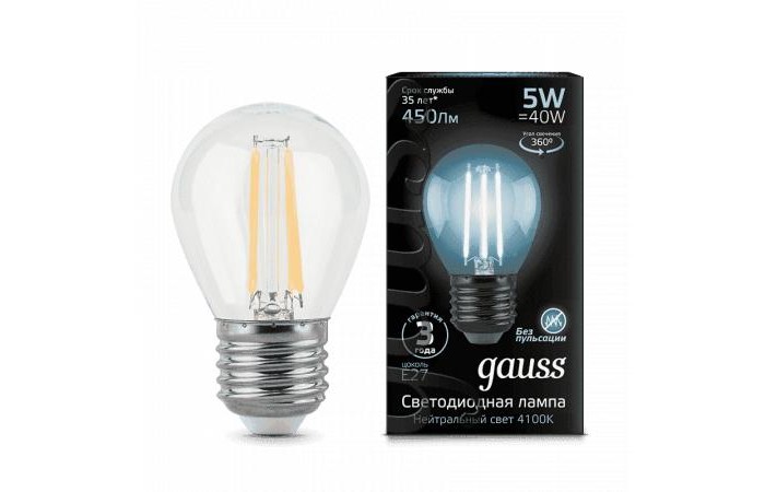  Gauss   Filament LED E27 5W 450lm 4100K