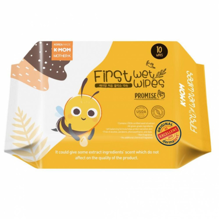  K-Mom   First Wet Wipes 10  0+