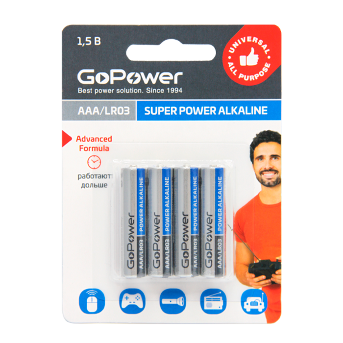  GoPower  LR03 AAA BL4 Alkaline 1.5V 4 .