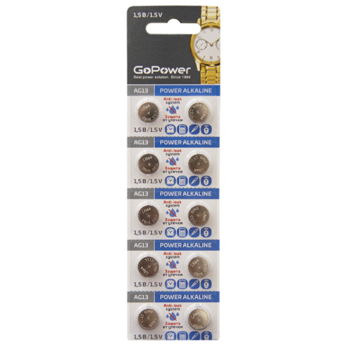  GoPower  G13/LR1154/LR44/357A/A76 BL10 Alkaline 1.5V 10 .