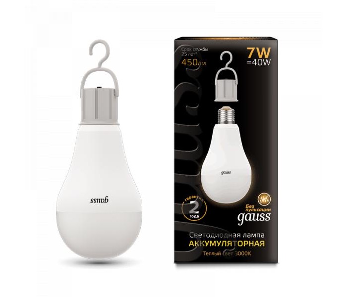  Gauss  LED A60 7W E27 450lm 3000K  Li-Ion 